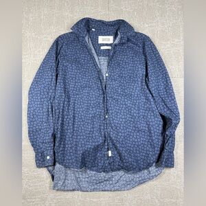 Grayson The Hero Marine Blue Floral 3/4 Button Down Boho Blouse Size 04